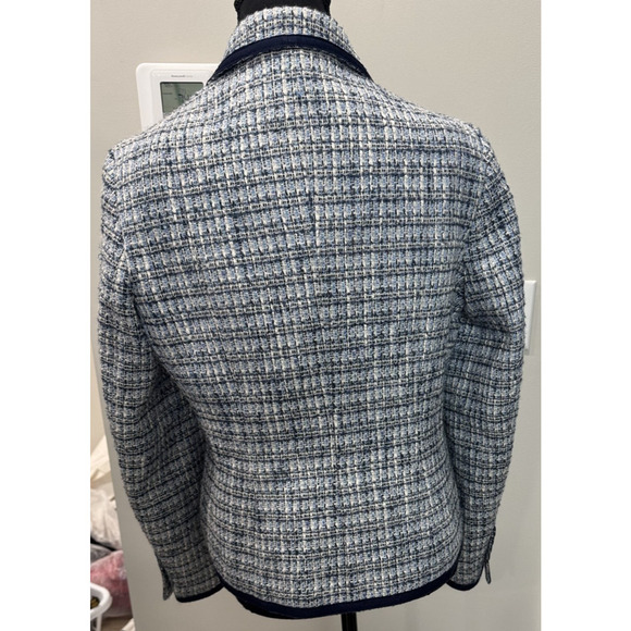 Talbots Women's Navy Blue Tweed Blazer Academia Preppy Plaid Pockets Women's 8 - Picture 5 of 8